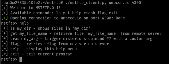 finished nstftp client (flag and crash are meant to be used by the end of this chall)